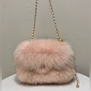 Blush Pink Luxury Premium Real Fox Fur Handmade Shoulder Bag, Fox Fur Crossbody